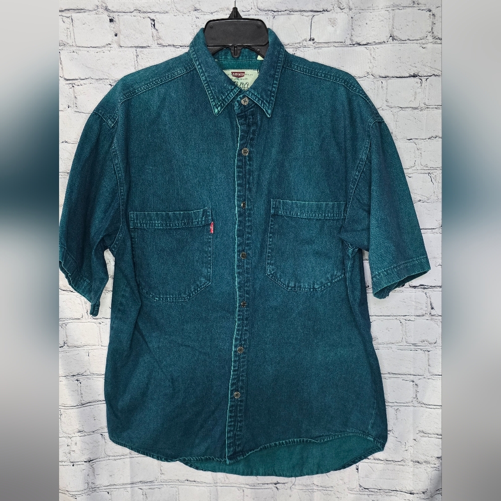 Javolis‎ Men's Teal 90s Style Denim Shirt Size Medium